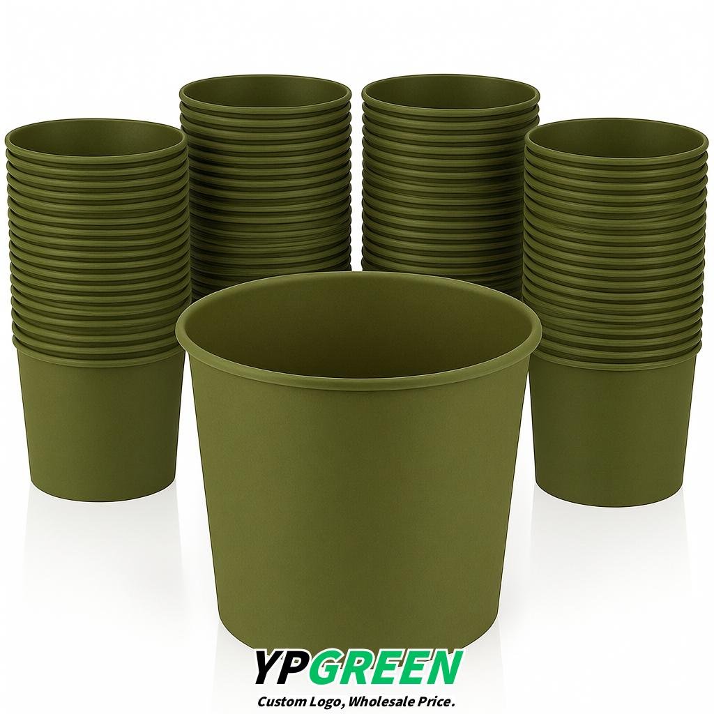 Olive Green 85 oz Paper Buckets 6.9x5.7x6.3 Inches Cardboard Food Container