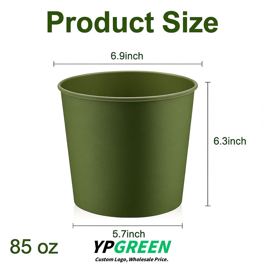 Olive Green 85 oz Paper Buckets 6.9x5.7x6.3 Inches Cardboard Food Container