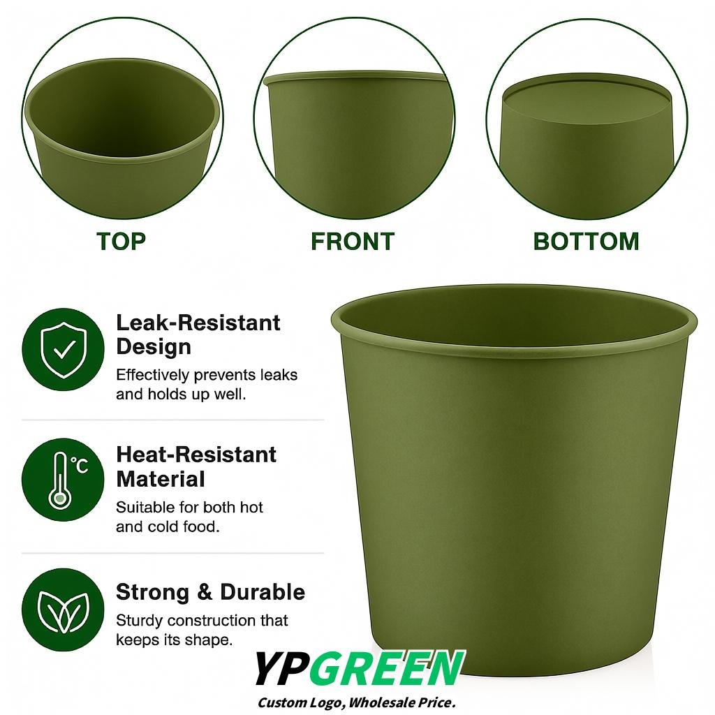 Olive Green 85 oz Paper Buckets 6.9x5.7x6.3 Inches Cardboard Food Container