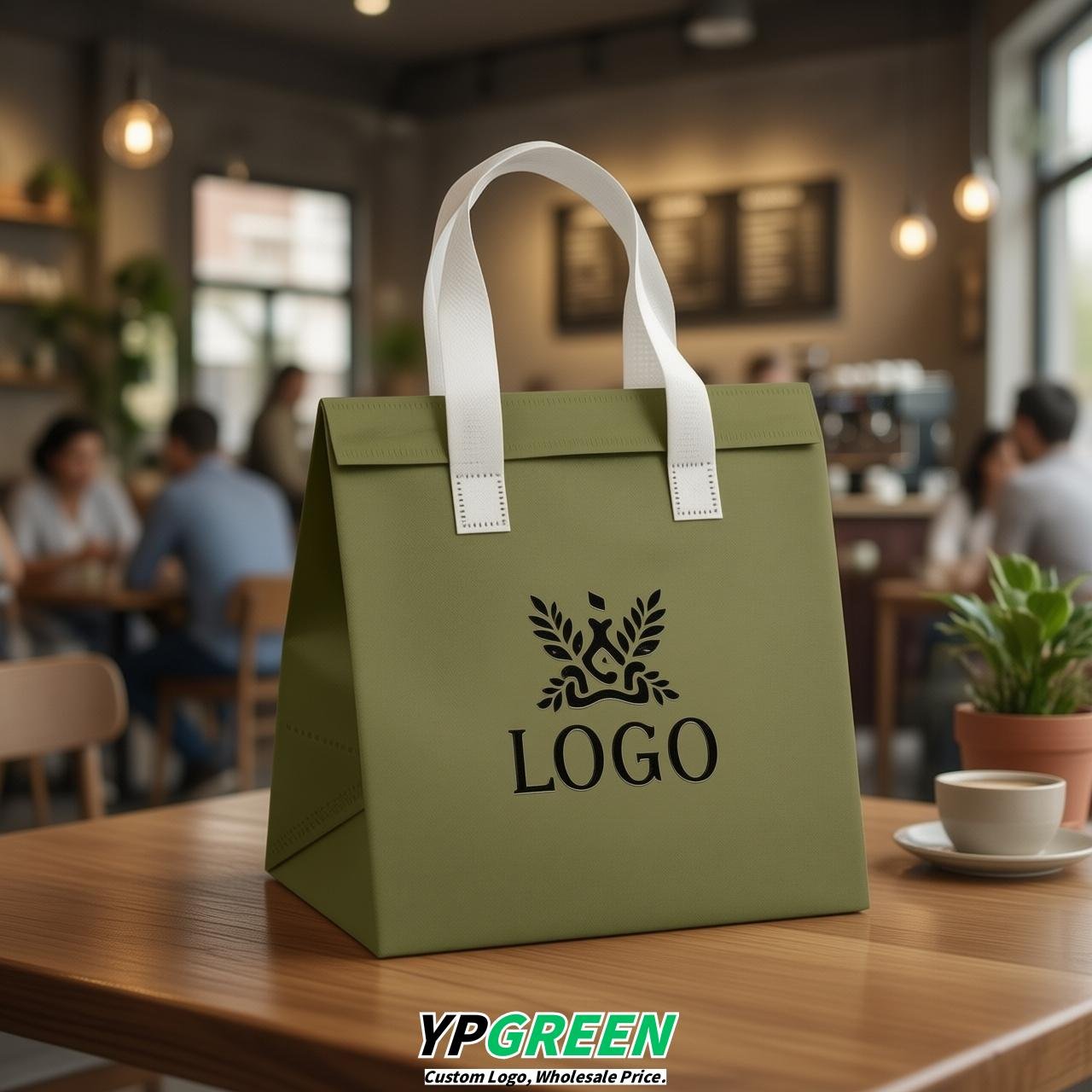 Olive Green 4-Cup insulated take away bags wholesale 9.5 x 9.5 x 6 inches for Hot & Cold Drink Delivery