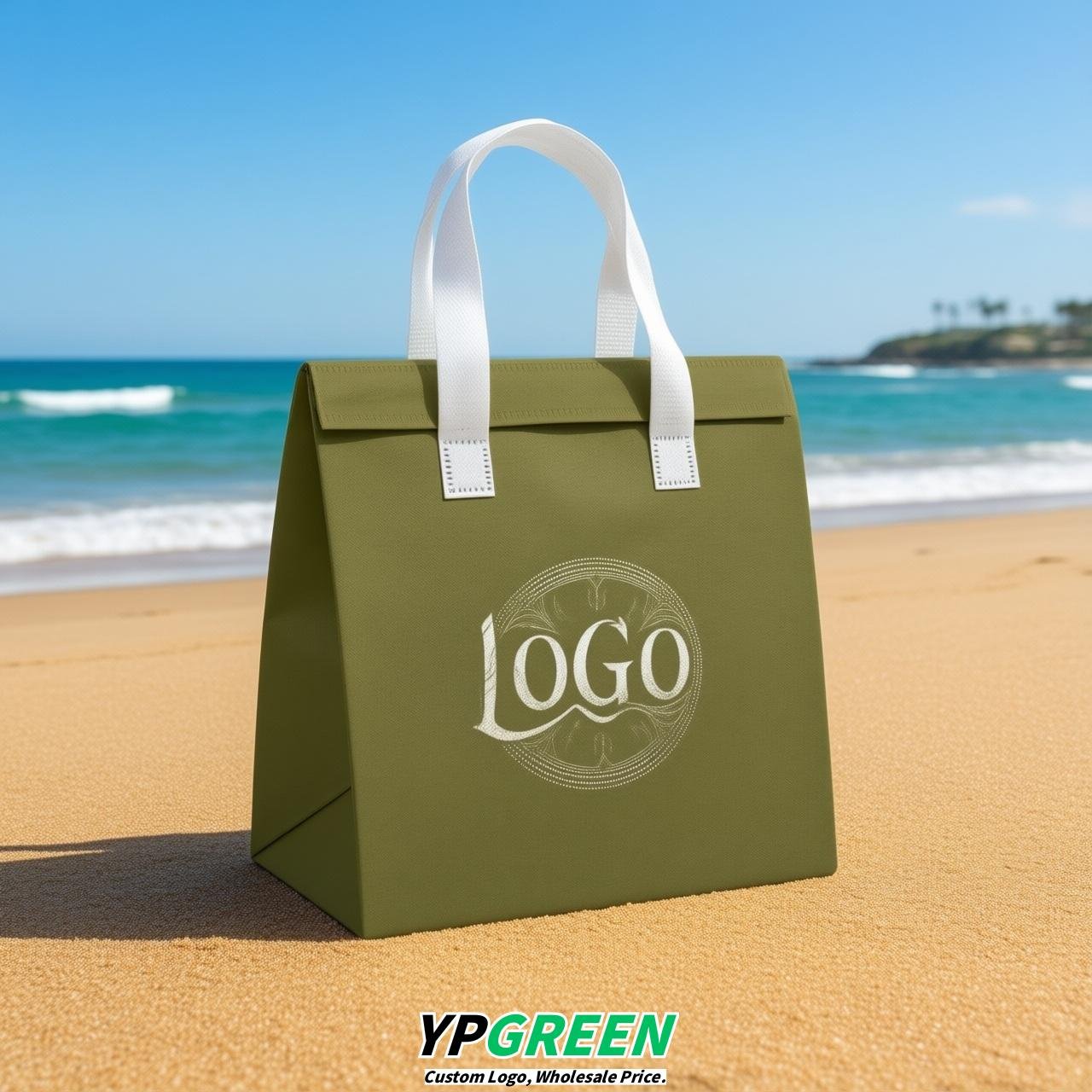 Olive Green 4-Cup insulated take away bags wholesale 9.5 x 9.5 x 6 inches for Hot & Cold Drink Delivery