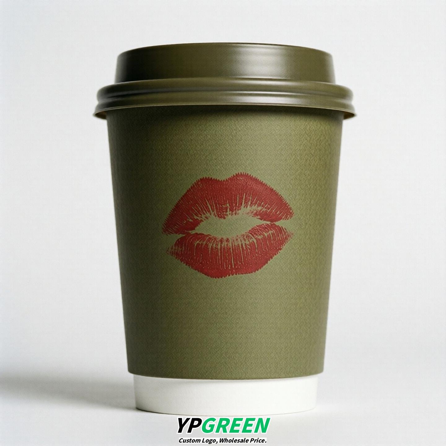 Olive Paper Cups with Lips Print 10oz/12oz/16oz/20oz/22oz