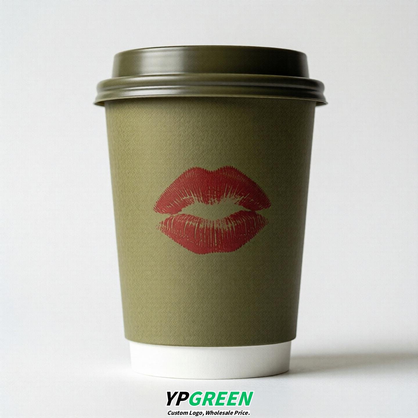 Olive Paper Cups with Lips Print 10oz/12oz/16oz/20oz/22oz