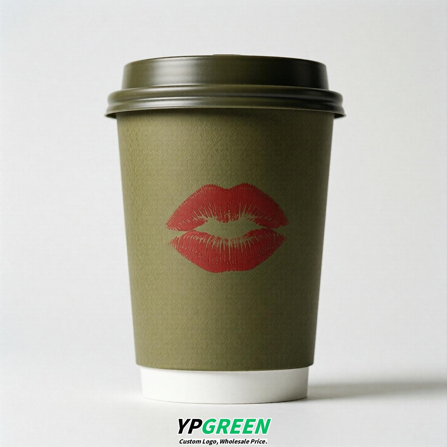 Olive Paper Cups with Lips Print 10oz/12oz/16oz/20oz/22oz