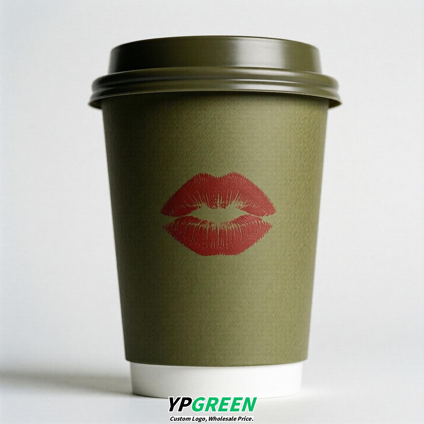 Olive Paper Cups with Lips Print 10oz/12oz/16oz/20oz/22oz