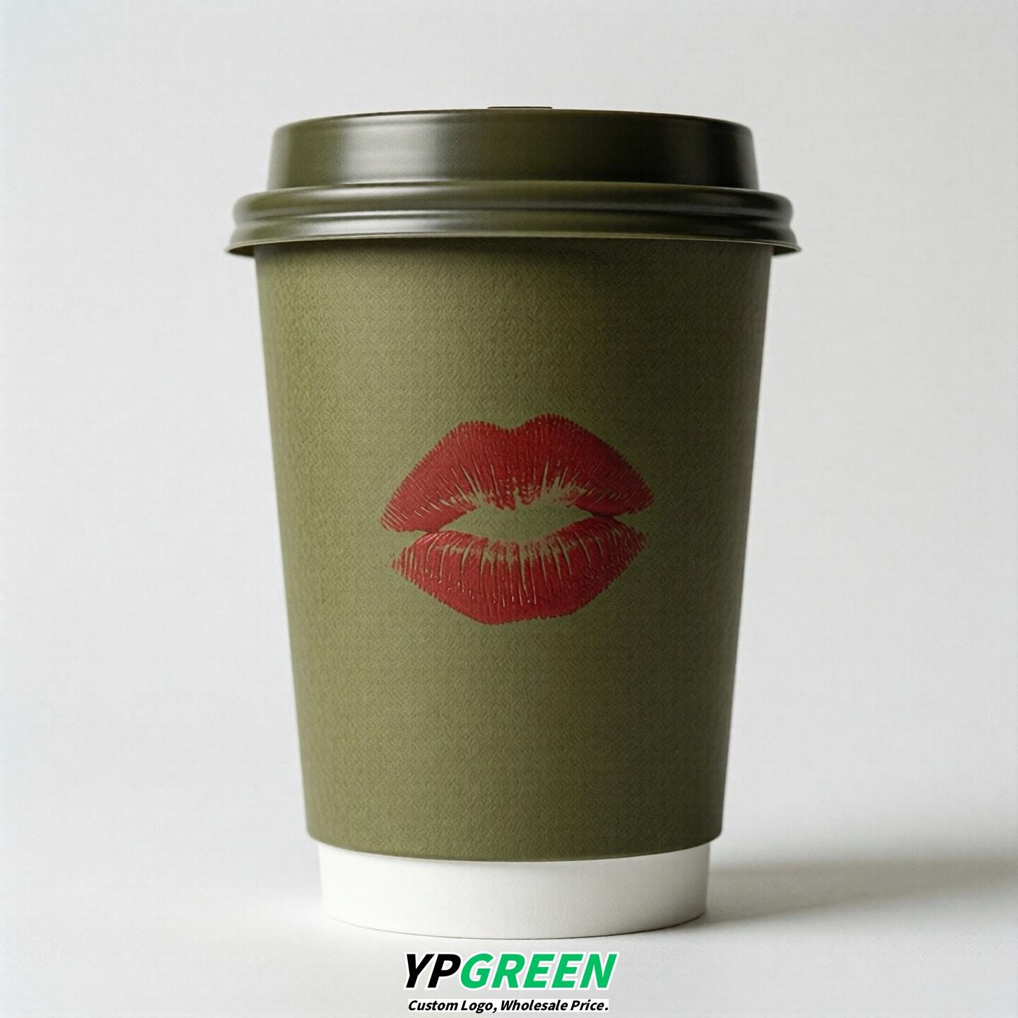 Olive Paper Cups with Lips Print 10oz/12oz/16oz/20oz/22oz