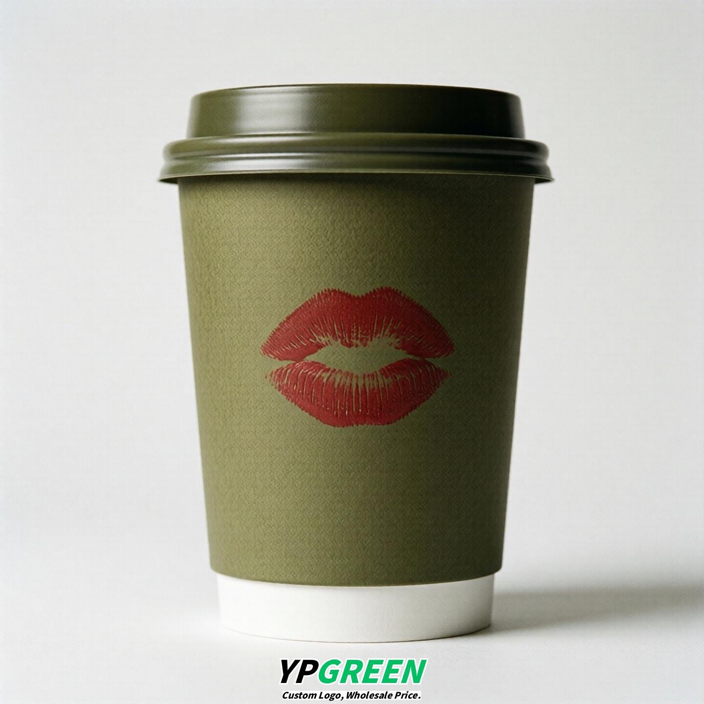 Olive Paper Cups with Lips Print 10oz/12oz/16oz/20oz/22oz