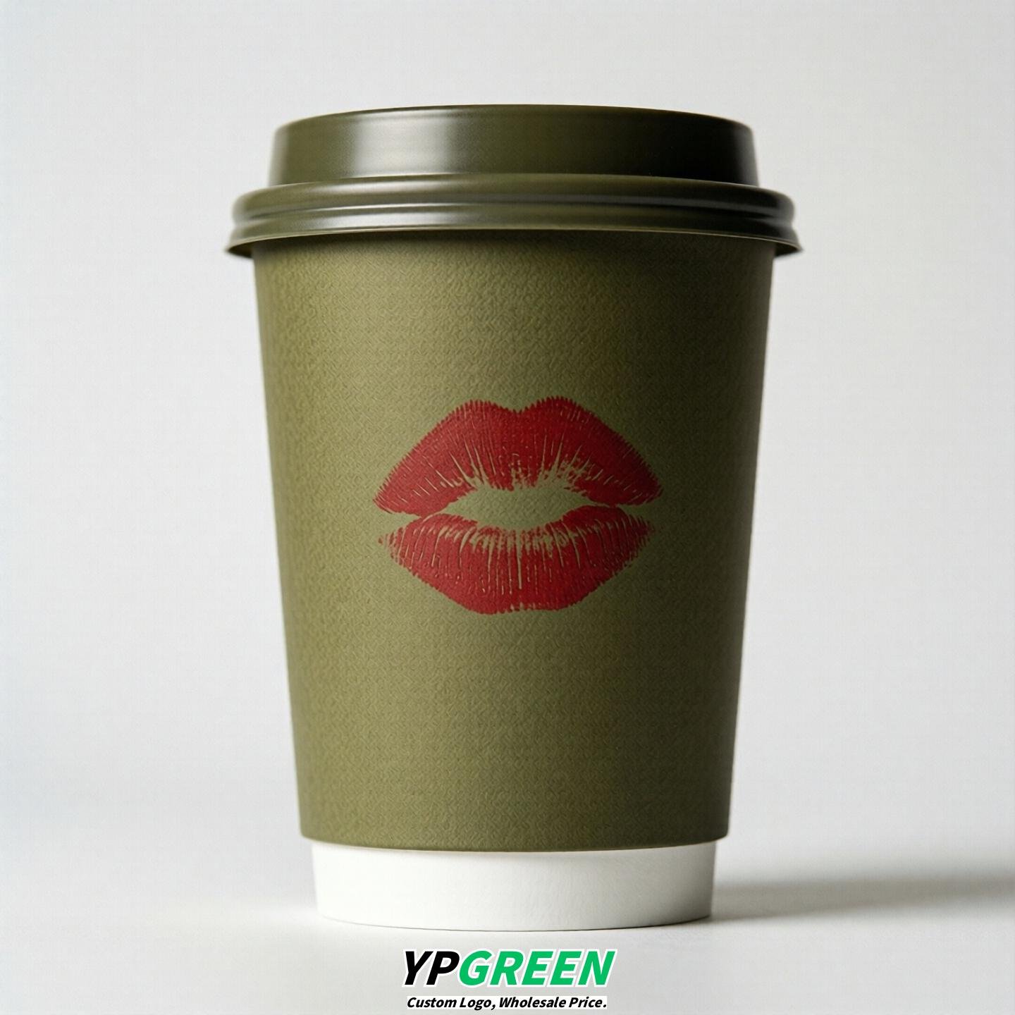 Olive Paper Cups with Lips Print 10oz/12oz/16oz/20oz/22oz