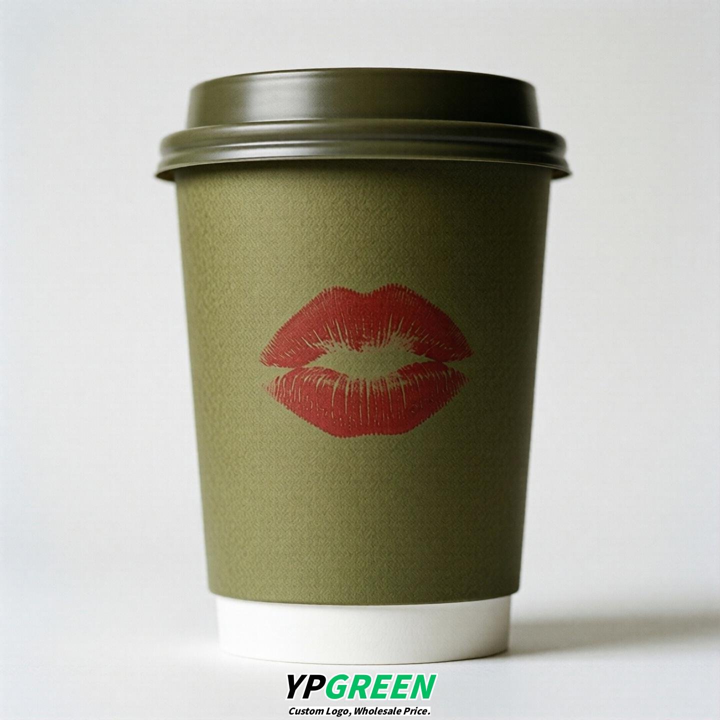 Olive Paper Cups with Lips Print 10oz/12oz/16oz/20oz/22oz
