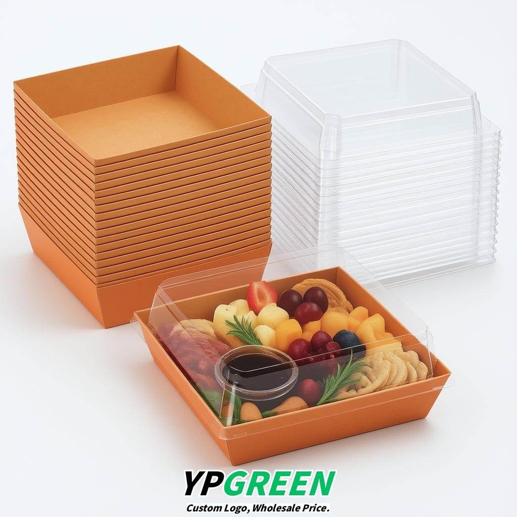 Orange Charcuterie Boxes with Clear Lids - 4 inches & 5 inches Disposable Paper Square Food Containers