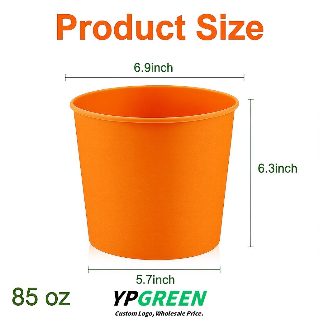 Orange 85 oz Paper Buckets 6.9x5.7x6.3 Inches Cardboard Food Container