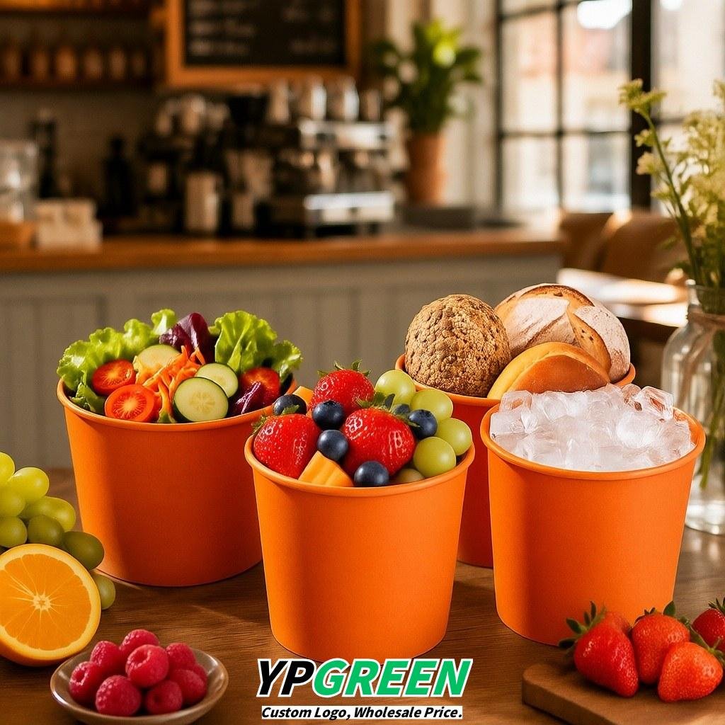 Orange 85 oz Paper Buckets 6.9x5.7x6.3 Inches Cardboard Food Container