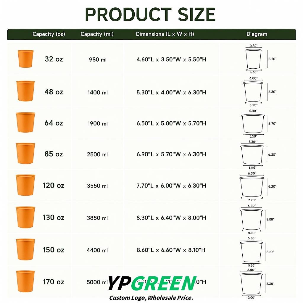 Orange 85 oz Paper Buckets 6.9x5.7x6.3 Inches Cardboard Food Container