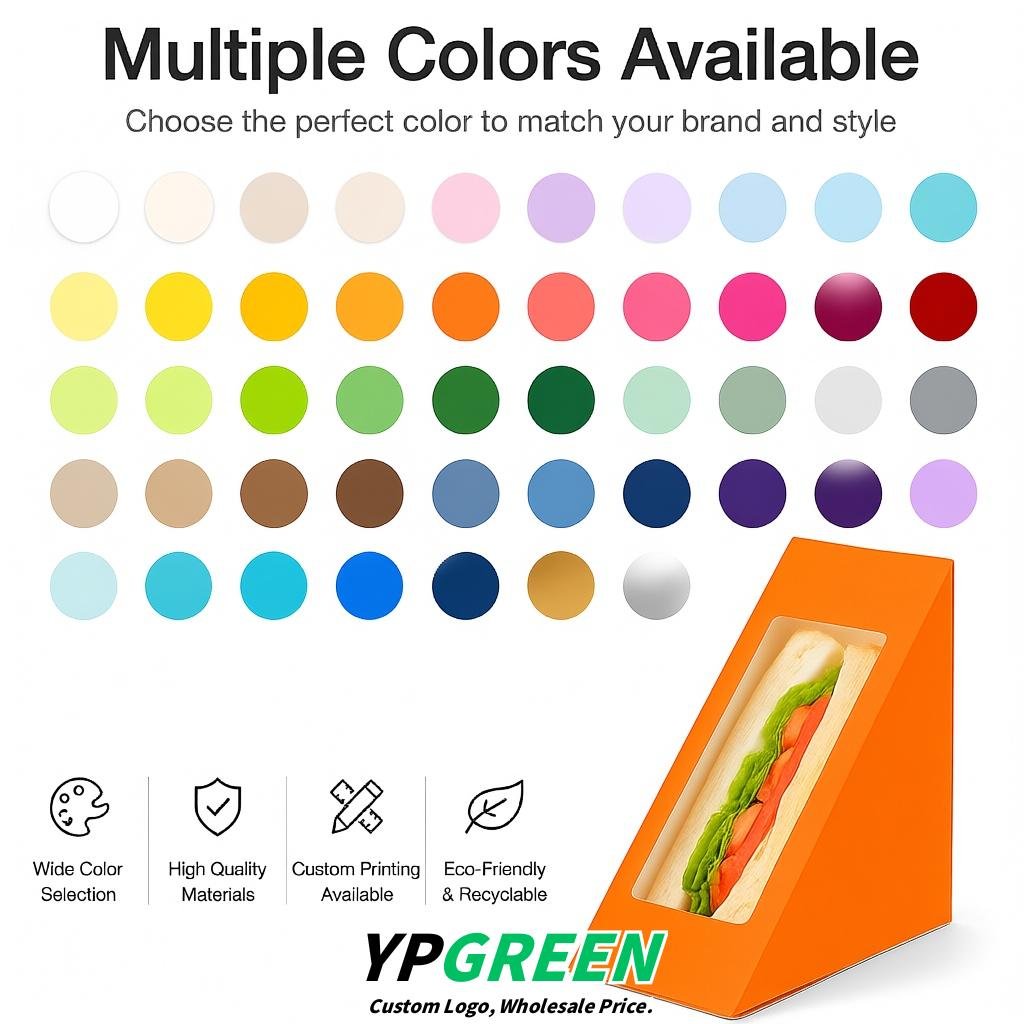Orange Triangle Paper Sandwich Boxes with Window 4.7x4.7x2.6 Inch - Factory Direct
