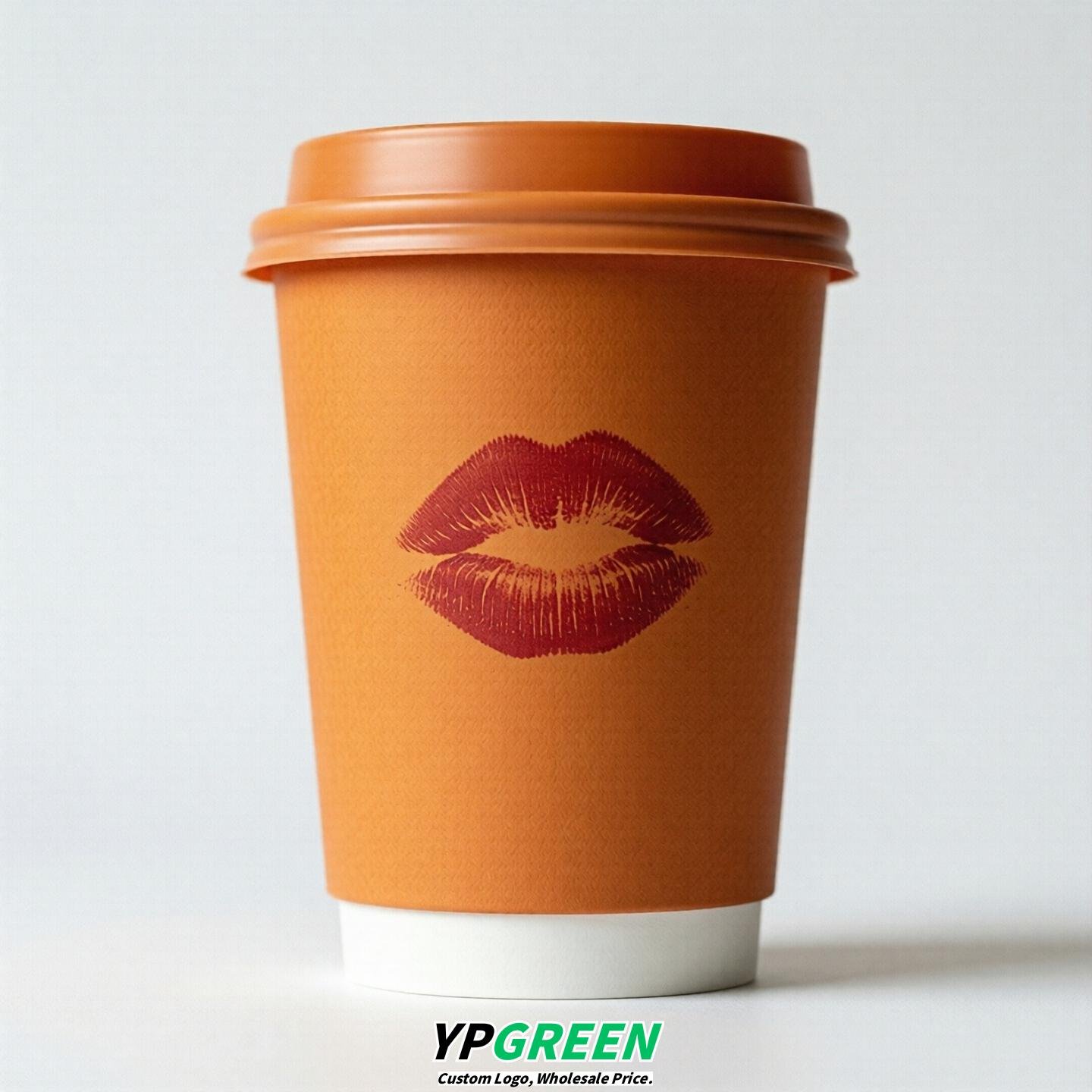 Orange Paper Cups with Lips Print 10oz/12oz/16oz/20oz/22oz