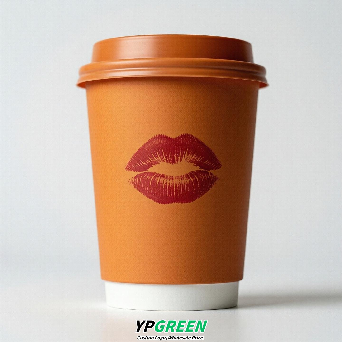 Orange Paper Cups with Lips Print 10oz/12oz/16oz/20oz/22oz