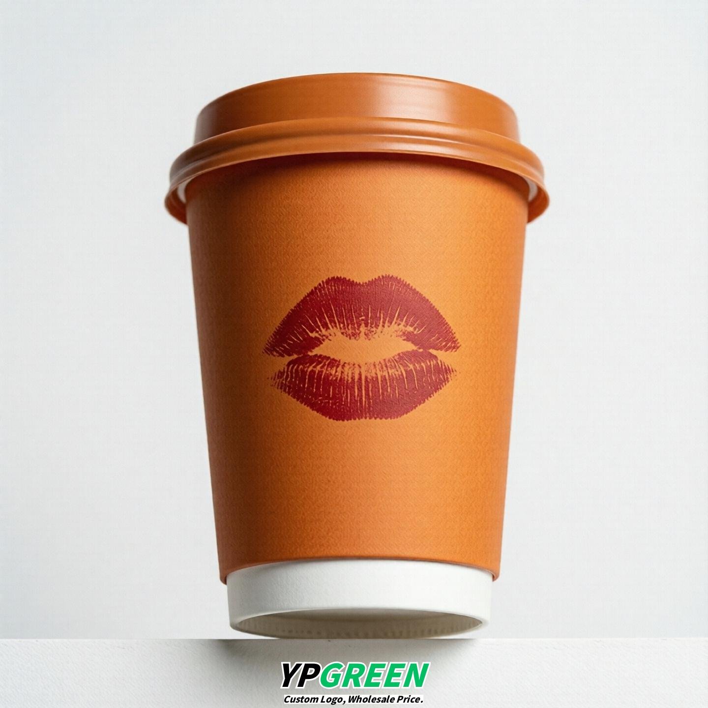 Orange Paper Cups with Lips Print 10oz/12oz/16oz/20oz/22oz