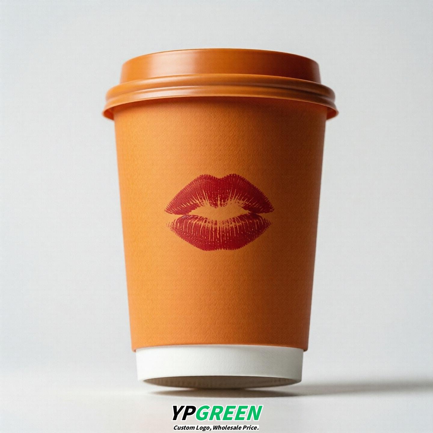 Orange Paper Cups with Lips Print 10oz/12oz/16oz/20oz/22oz