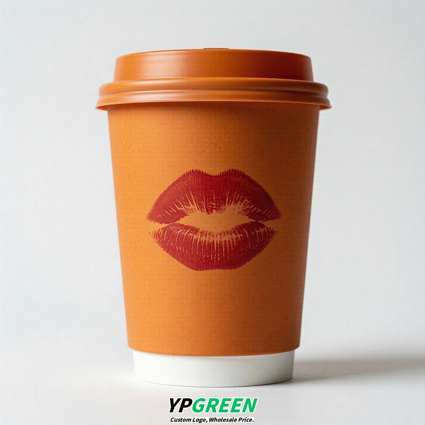 Orange Paper Cups with Lips Print 10oz/12oz/16oz/20oz/22oz