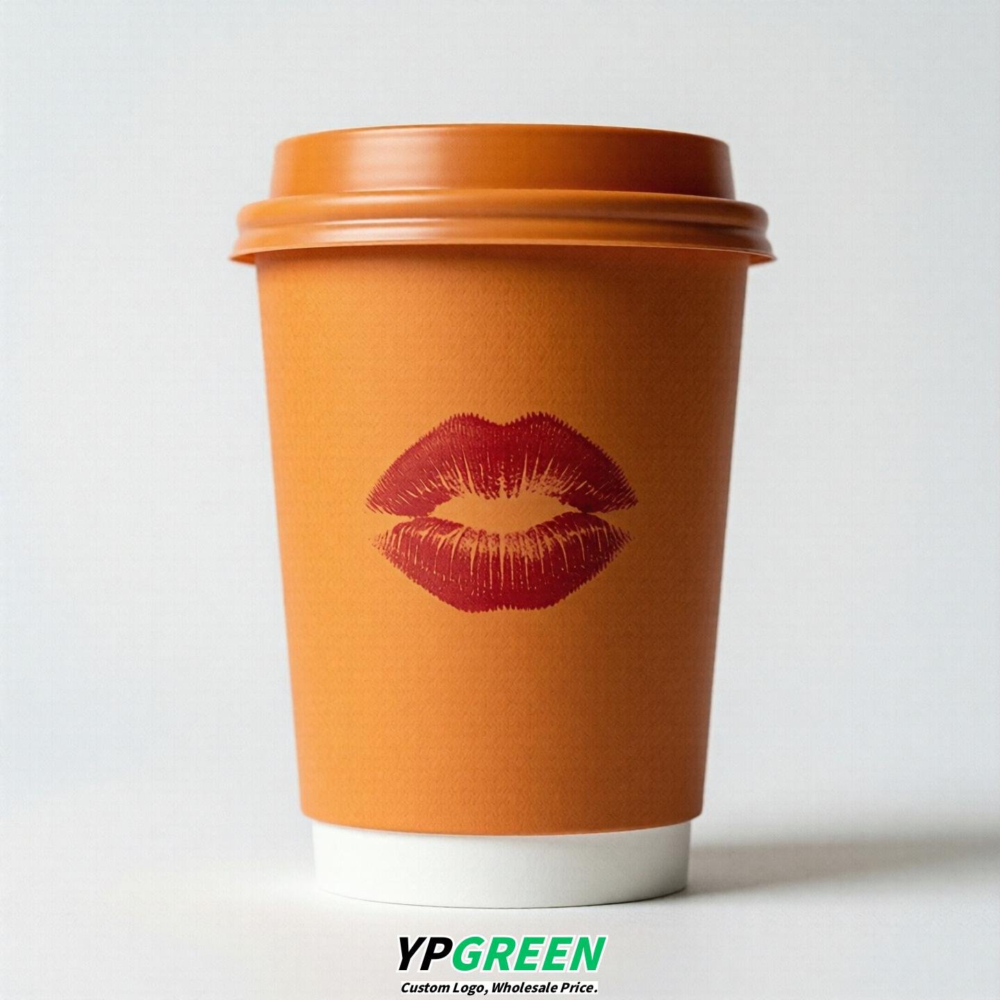 Orange Paper Cups with Lips Print 10oz/12oz/16oz/20oz/22oz