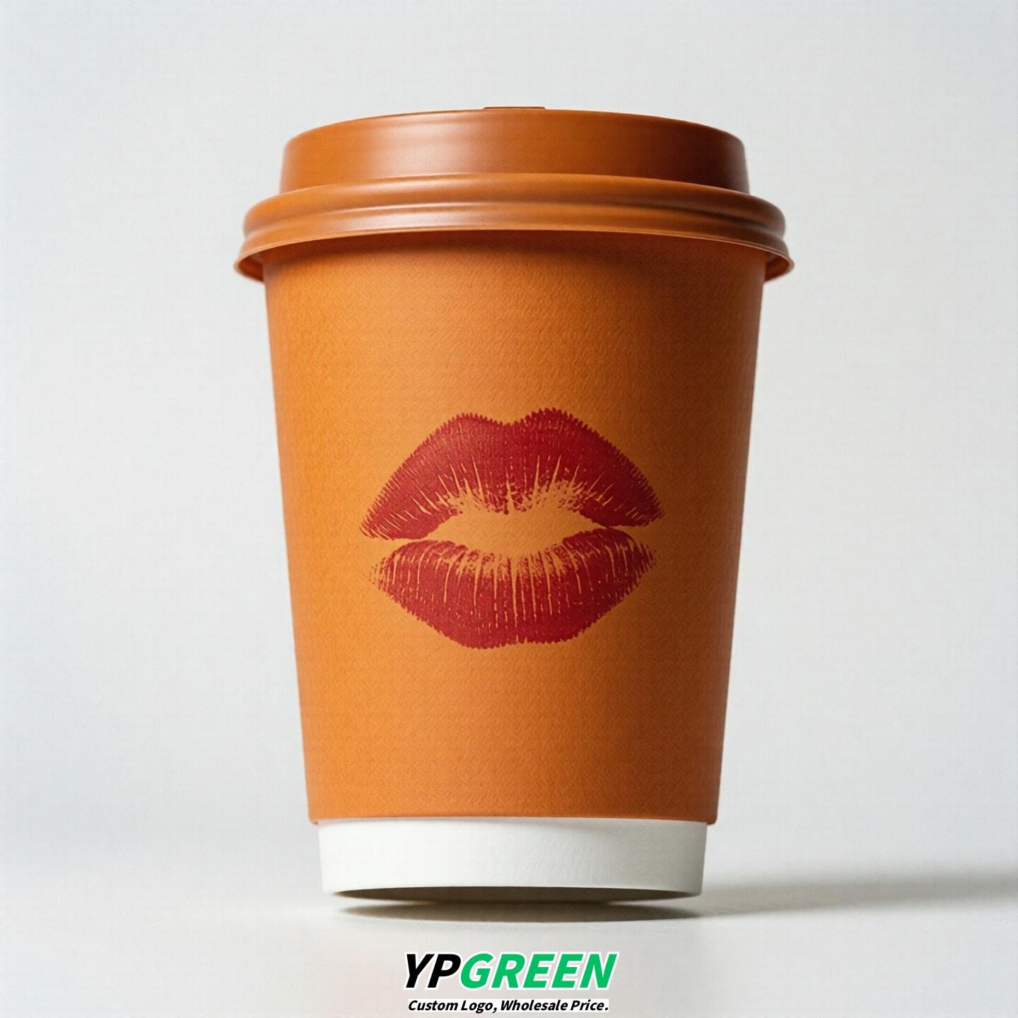 Orange Paper Cups with Lips Print 10oz/12oz/16oz/20oz/22oz