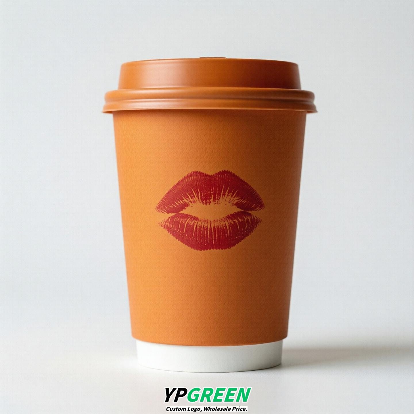 Orange Paper Cups with Lips Print 10oz/12oz/16oz/20oz/22oz