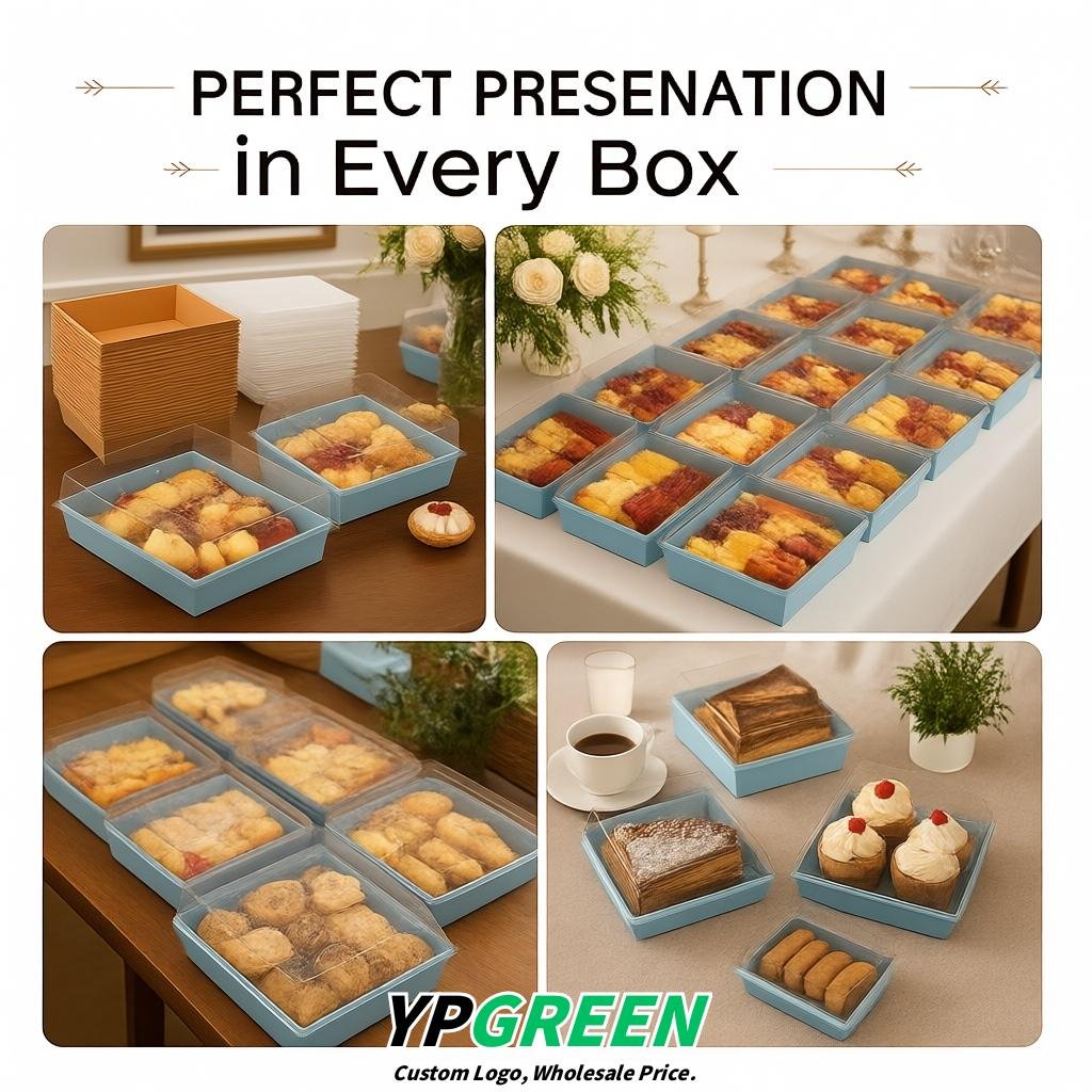 Periwinkle Charcuterie Boxes with Clear Lids - 4 inches & 5 inches Disposable Paper Square Food Containers
