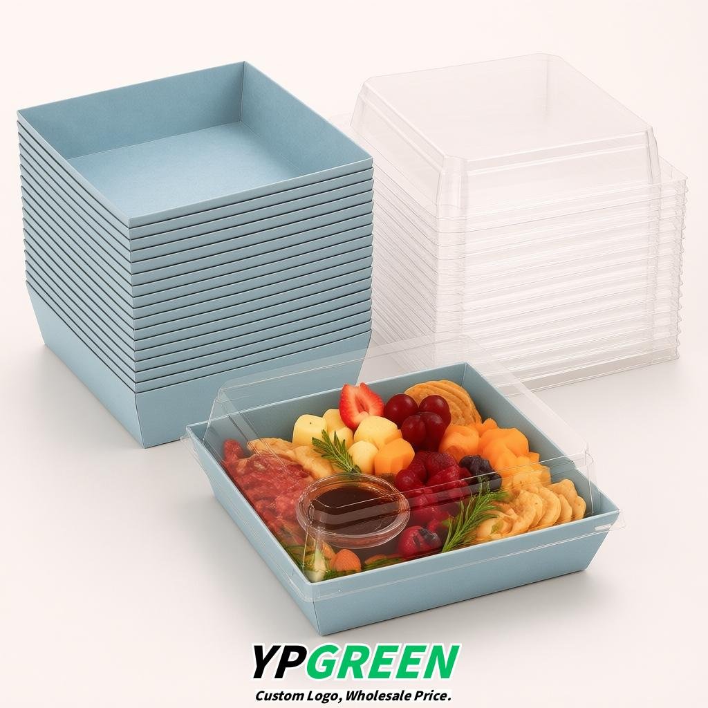 Periwinkle Charcuterie Boxes with Clear Lids - 4 inches & 5 inches Disposable Paper Square Food Containers