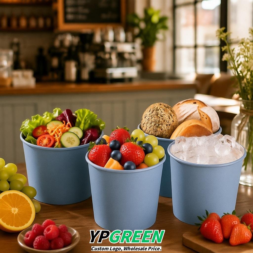 Periwinkle 85 oz Paper Buckets 6.9x5.7x6.3 Inches Cardboard Food Container