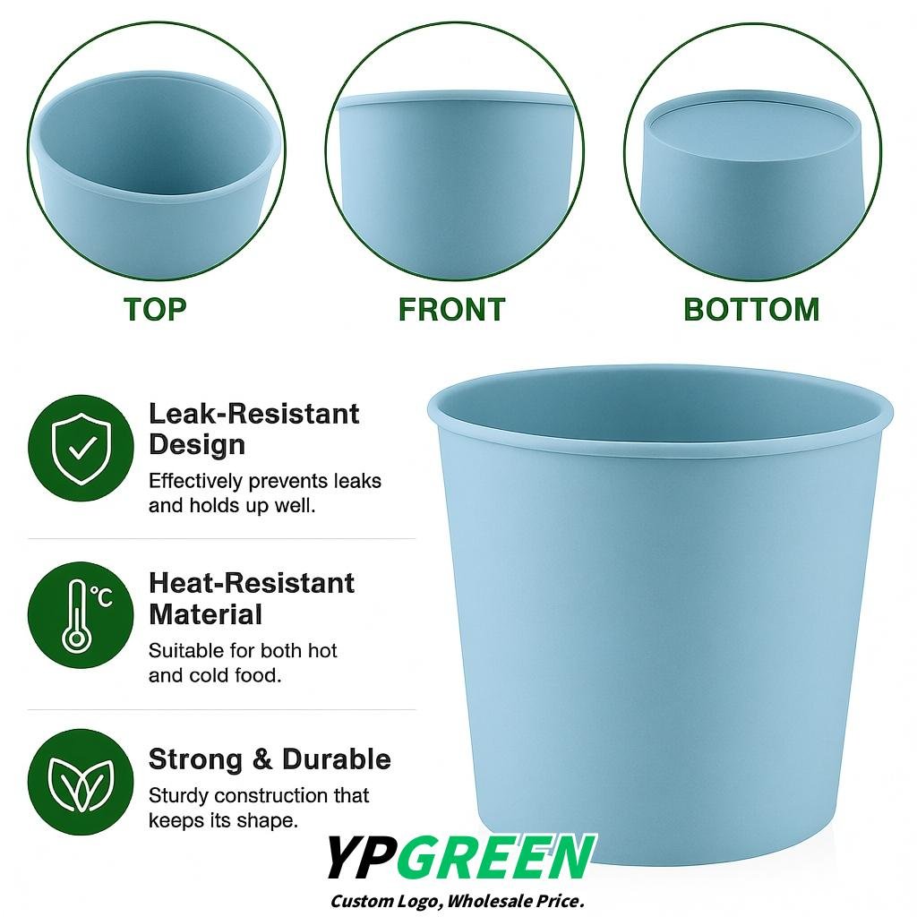 Periwinkle 85 oz Paper Buckets 6.9x5.7x6.3 Inches Cardboard Food Container