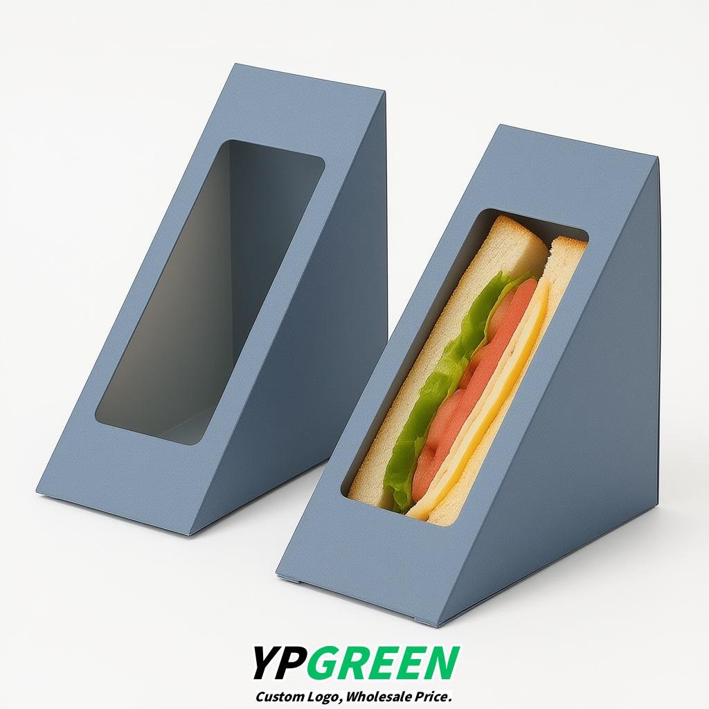 Periwinkle Triangle Paper Sandwich Boxes with Window 4.7x4.7x2.6 Inch - Factory Direct