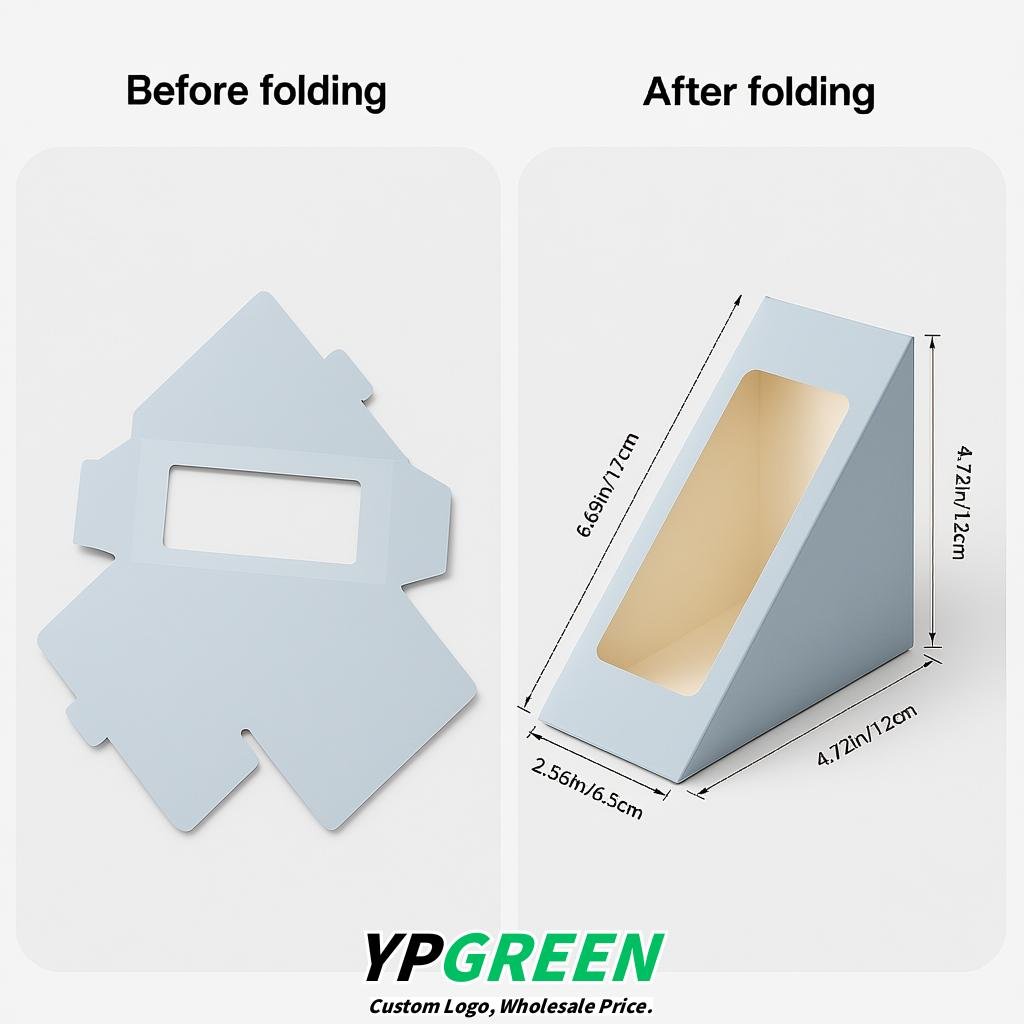 Periwinkle Triangle Paper Sandwich Boxes with Window 4.7x4.7x2.6 Inch - Factory Direct