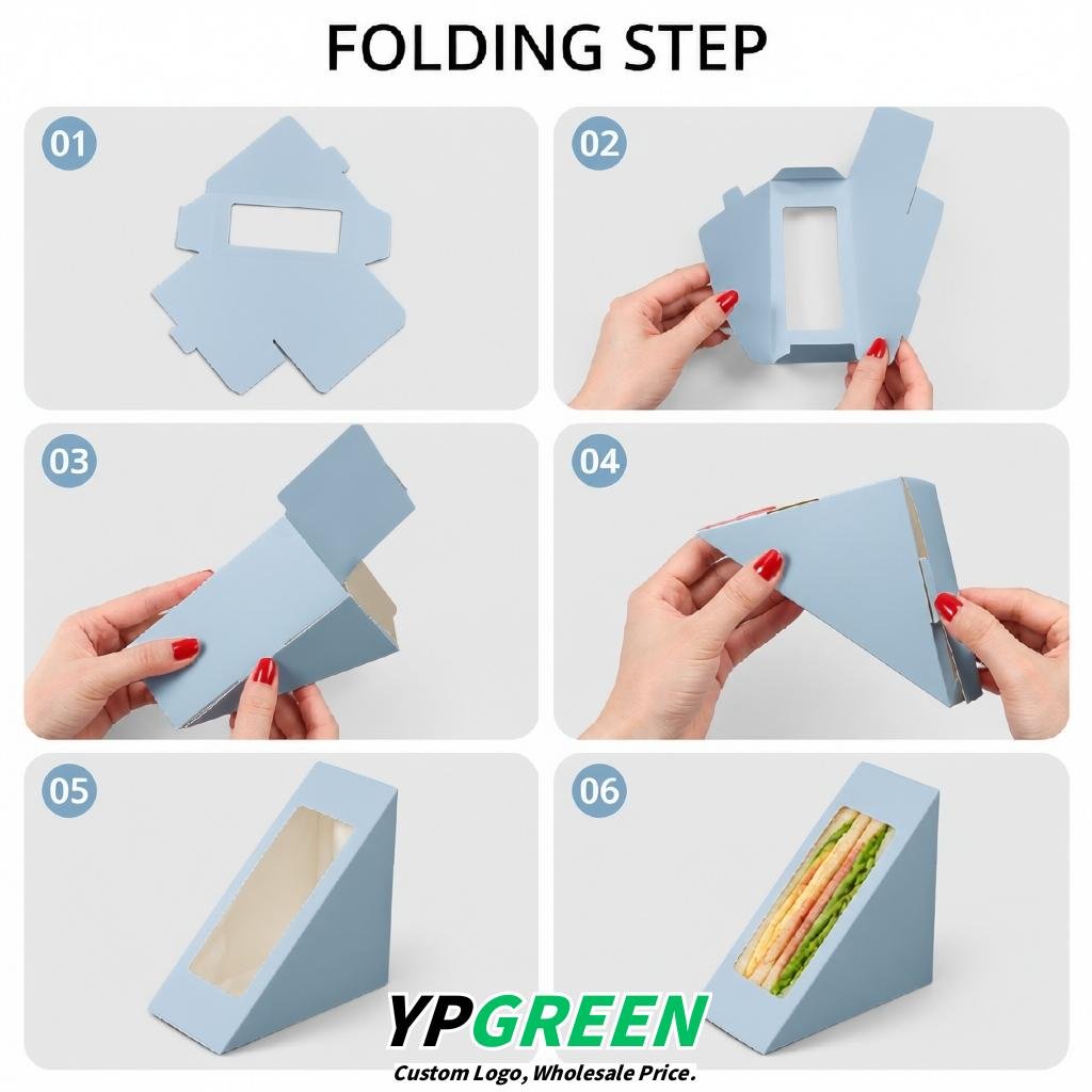 Periwinkle Triangle Paper Sandwich Boxes with Window 4.7x4.7x2.6 Inch - Factory Direct