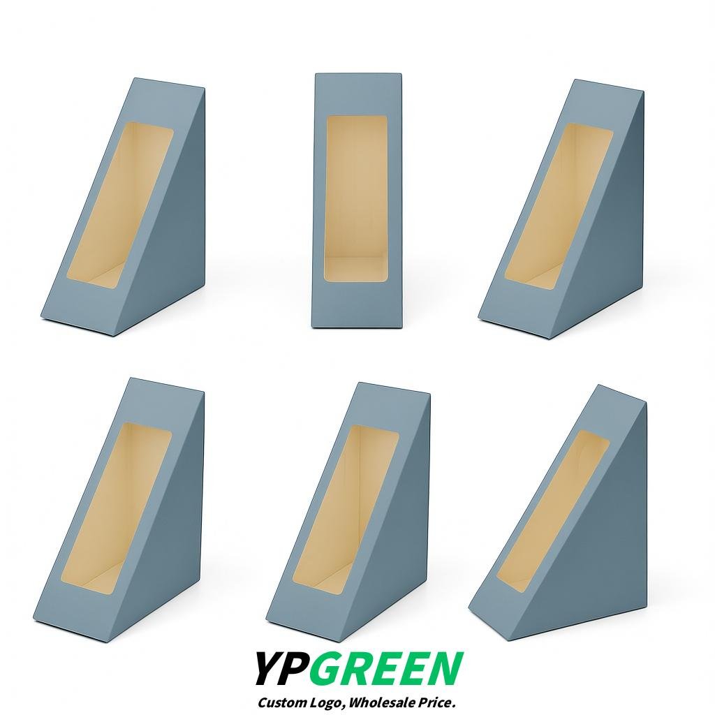 Periwinkle Triangle Paper Sandwich Boxes with Window 4.7x4.7x2.6 Inch - Factory Direct