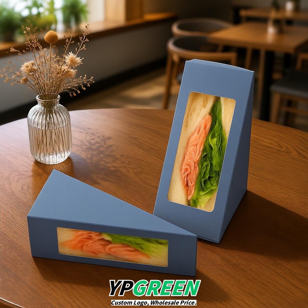 Periwinkle Triangle Paper Sandwich Boxes with Window 4.7x4.7x2.6 Inch - Factory Direct
