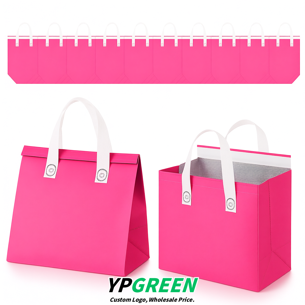 Pink 4-Cup insulated take away bags wholesale 9.5 x 9.5 x 6 inches for Hot & Cold Drink Delivery