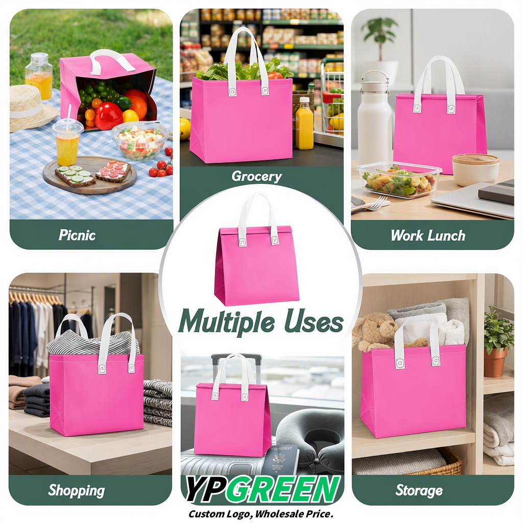 Pink 4-Cup insulated take away bags wholesale 9.5 x 9.5 x 6 inches for Hot & Cold Drink Delivery