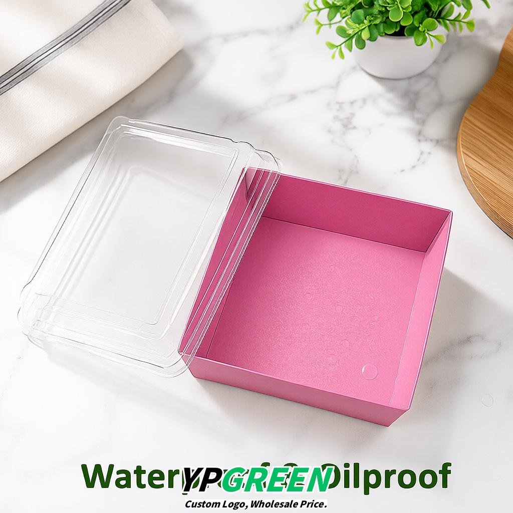 Pink Charcuterie Boxes with Clear Lids - 4 inches & 5 inches Disposable Paper Square Food Containers