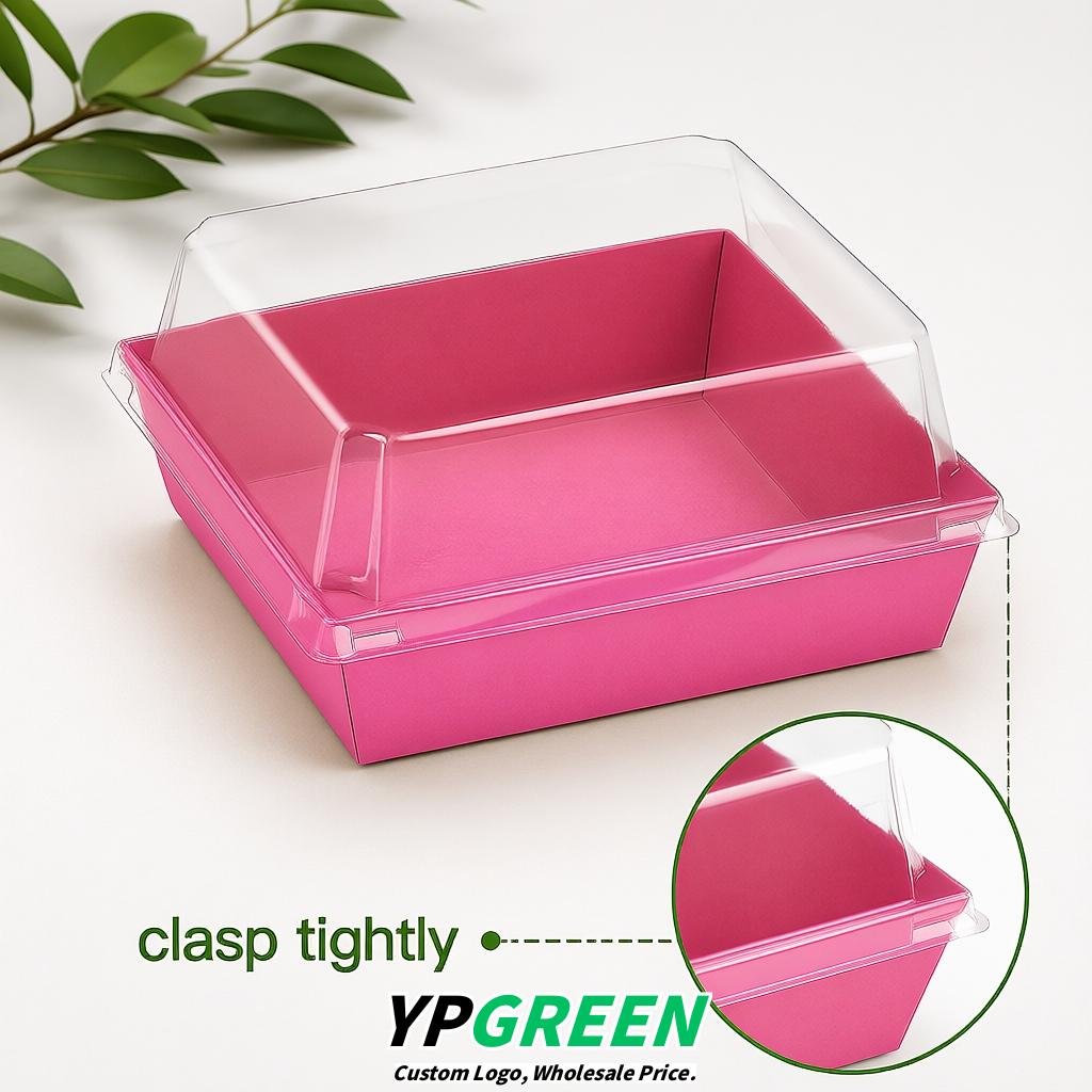 Pink Charcuterie Boxes with Clear Lids - 4 inches & 5 inches Disposable Paper Square Food Containers