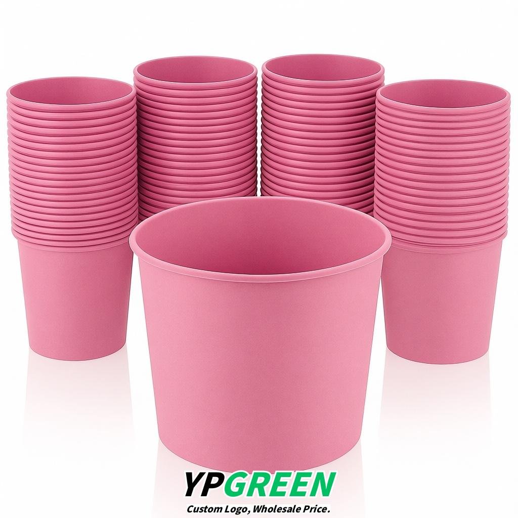 Pink 85 oz Paper Buckets 6.9x5.7x6.3 Inches Cardboard Food Container