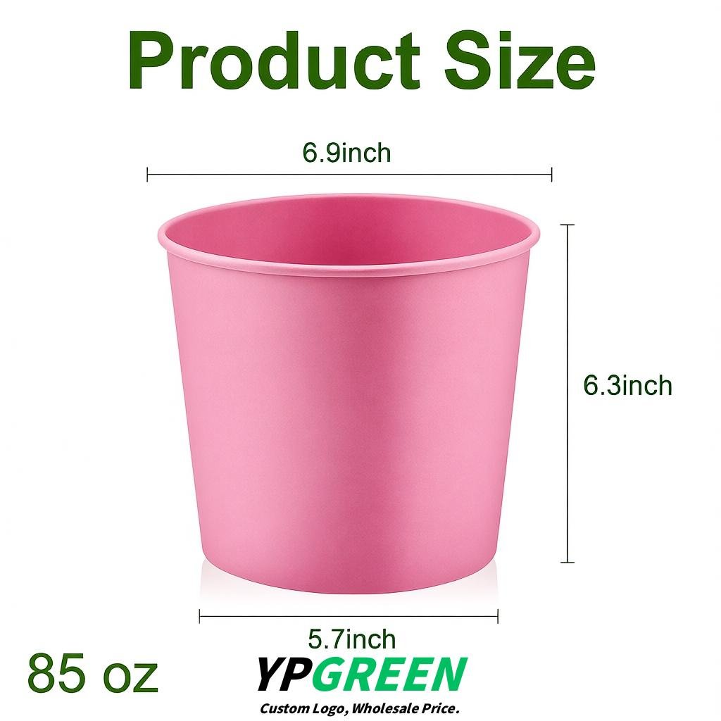Pink 85 oz Paper Buckets 6.9x5.7x6.3 Inches Cardboard Food Container