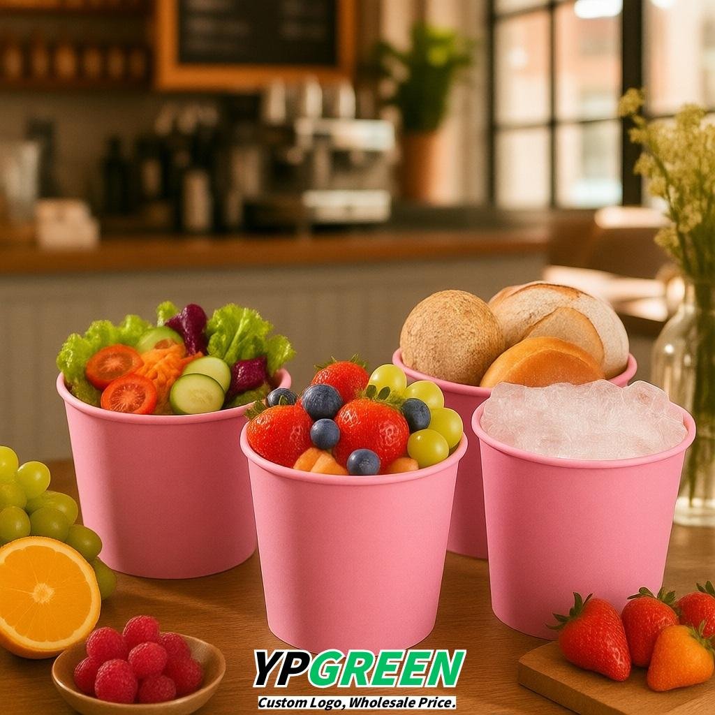 Pink 85 oz Paper Buckets 6.9x5.7x6.3 Inches Cardboard Food Container