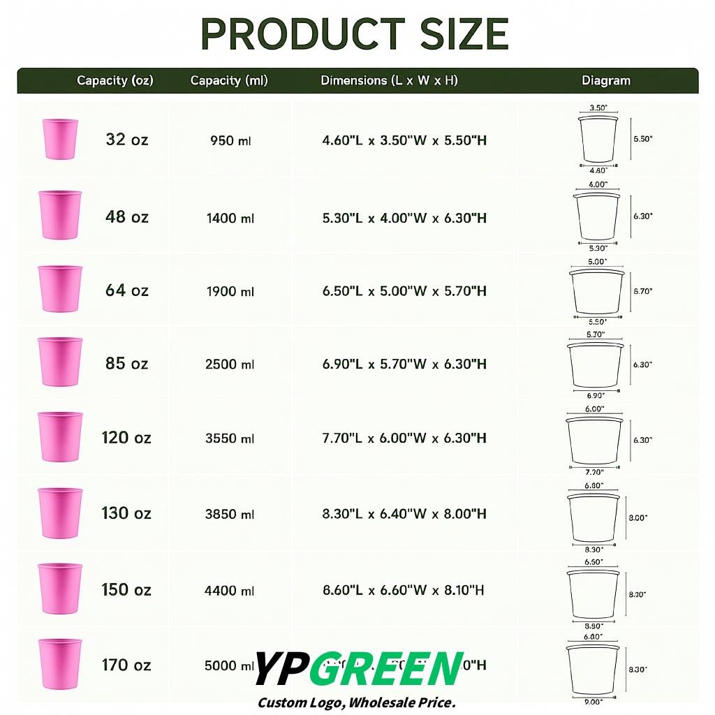 Pink 85 oz Paper Buckets 6.9x5.7x6.3 Inches Cardboard Food Container