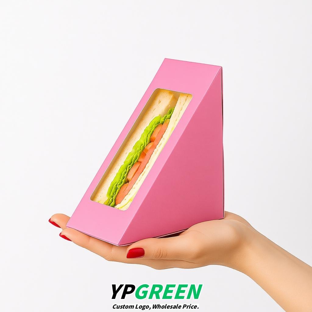 Pink Triangle Paper Sandwich Boxes with Window 4.7x4.7x2.6 Inch - Factory Direct