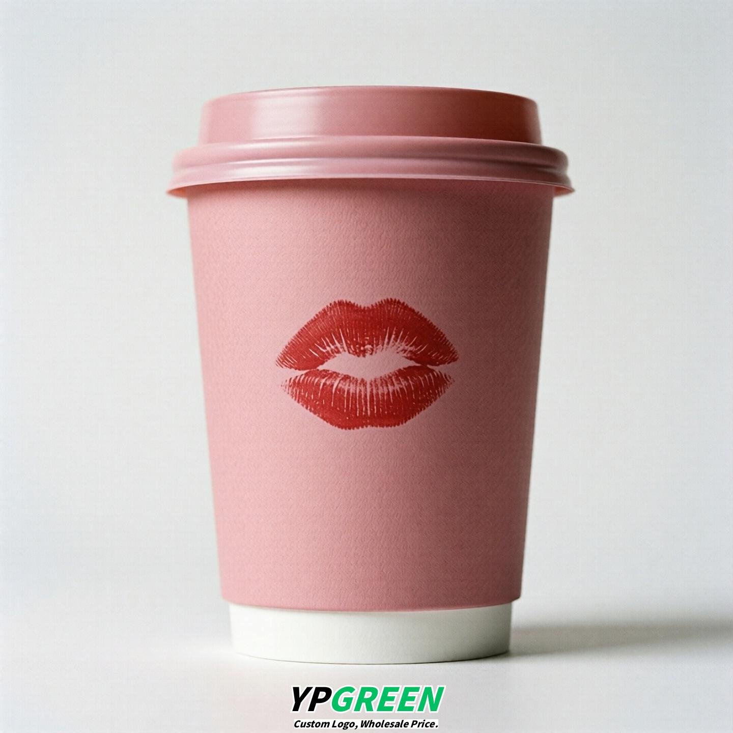 Pink Paper Cups with Lips Print 10oz/12oz/16oz/20oz/22oz