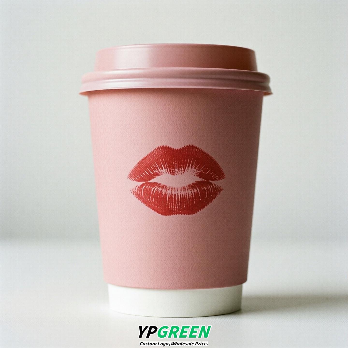 Pink Paper Cups with Lips Print 10oz/12oz/16oz/20oz/22oz
