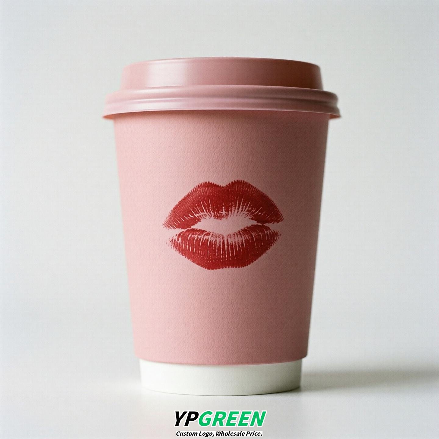 Pink Paper Cups with Lips Print 10oz/12oz/16oz/20oz/22oz
