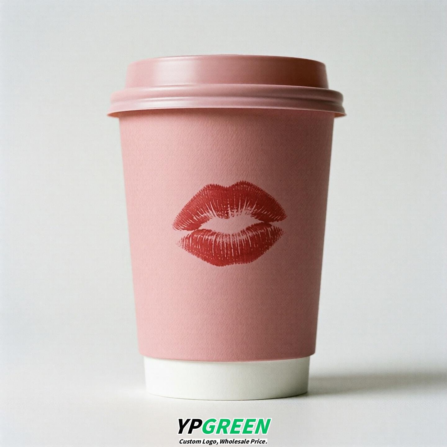 Pink Paper Cups with Lips Print 10oz/12oz/16oz/20oz/22oz