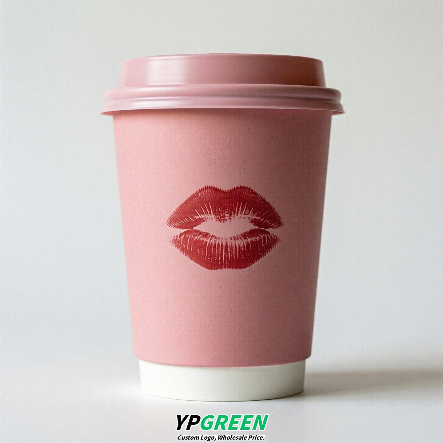 Pink Paper Cups with Lips Print 10oz/12oz/16oz/20oz/22oz