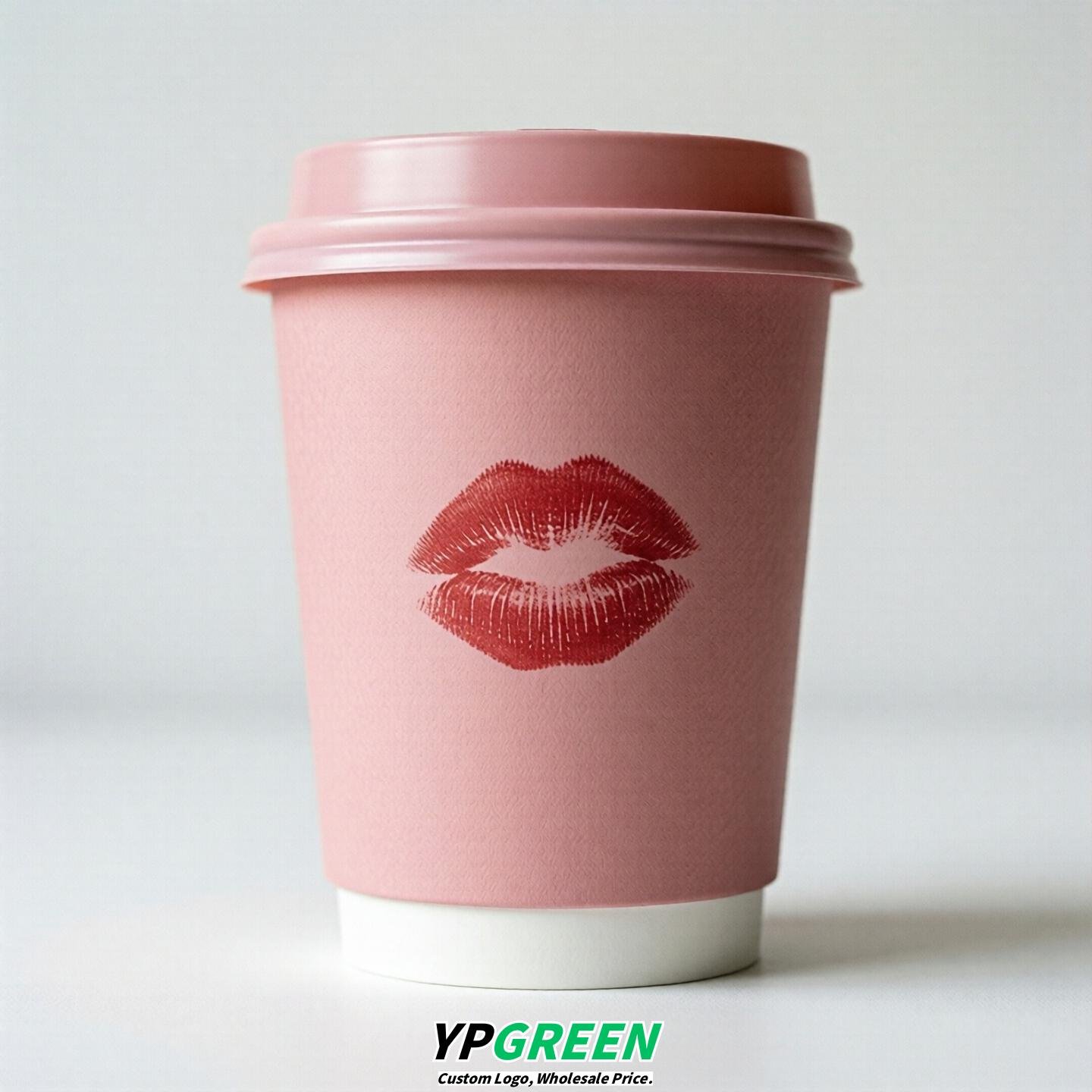 Pink Paper Cups with Lips Print 10oz/12oz/16oz/20oz/22oz